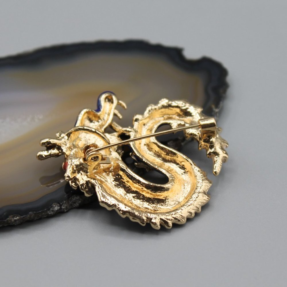 Chinese dragon pin brooch pendant jewelry fashion yellow gold purple blue new - Picture 6 of 10